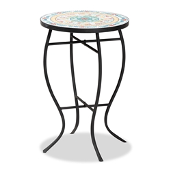Baxton Studio Gaenor Modern and Contemporary Black Metal and Multi-Colored Ceramic Tile Plant Stand
